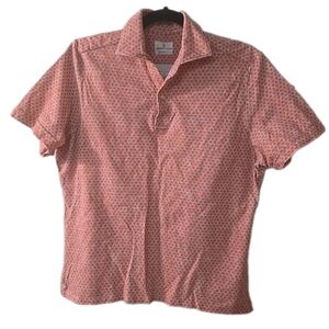 Emanuel Berg Peach Blue‎ Floral Shirt Mens Sz L/XL Polo Short Sleeve Modern Fit